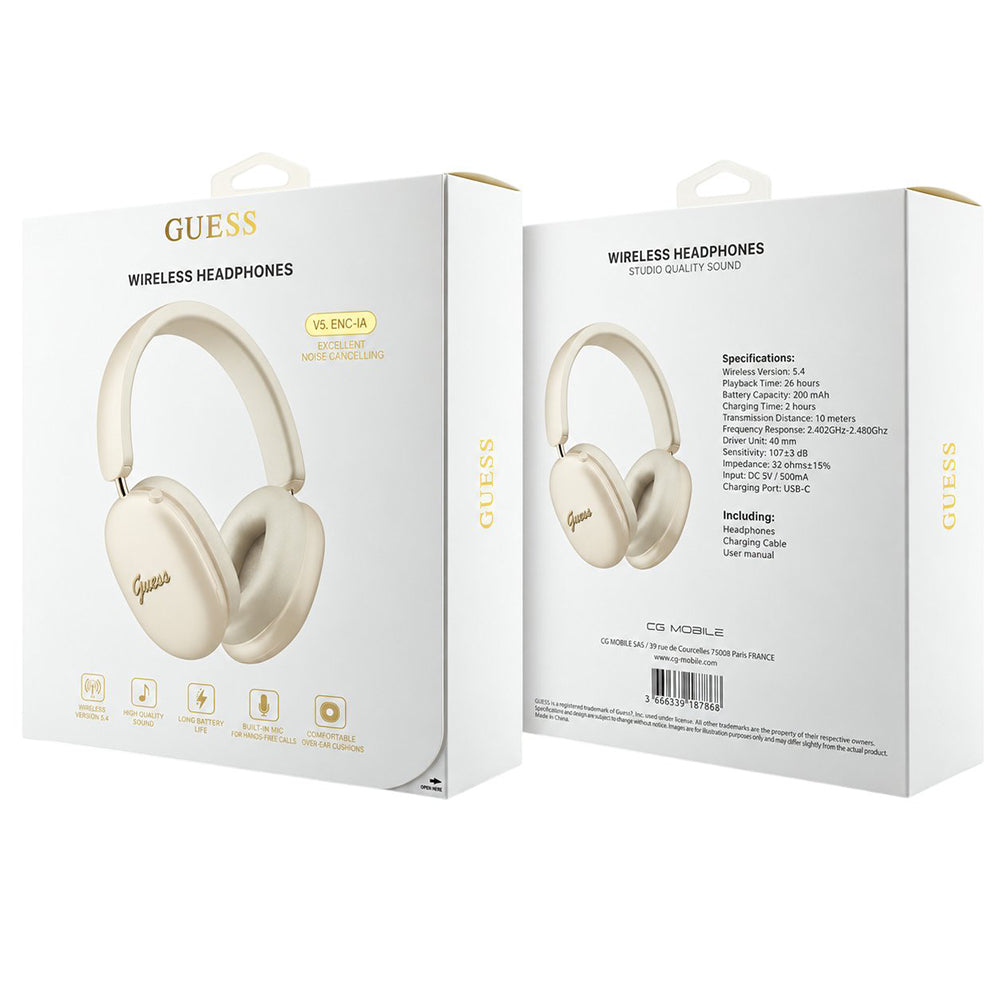 Auricolari Bluetooth Guess Metal Script Logo, A2DP, Beige