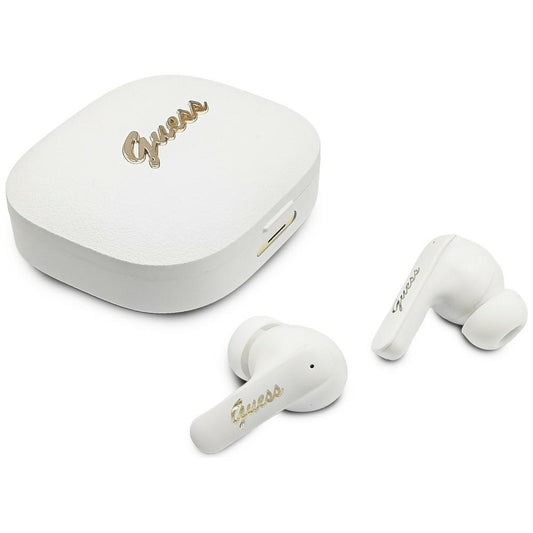 Auricolari Bluetooth Guess Script con Logo Metallico, TWS, Bianco