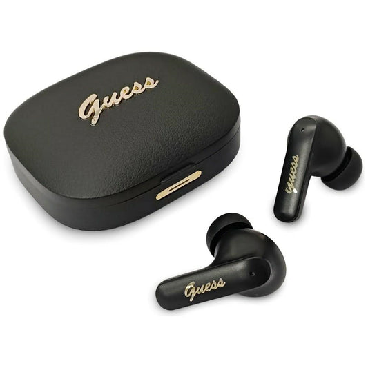 Auricolari Bluetooth Guess Script con Logo Metallico, TWS, Nero