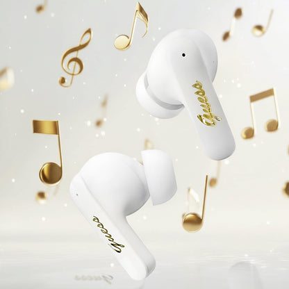 Auricolari Bluetooth Guess Script con Logo Metallico, TWS, Nero