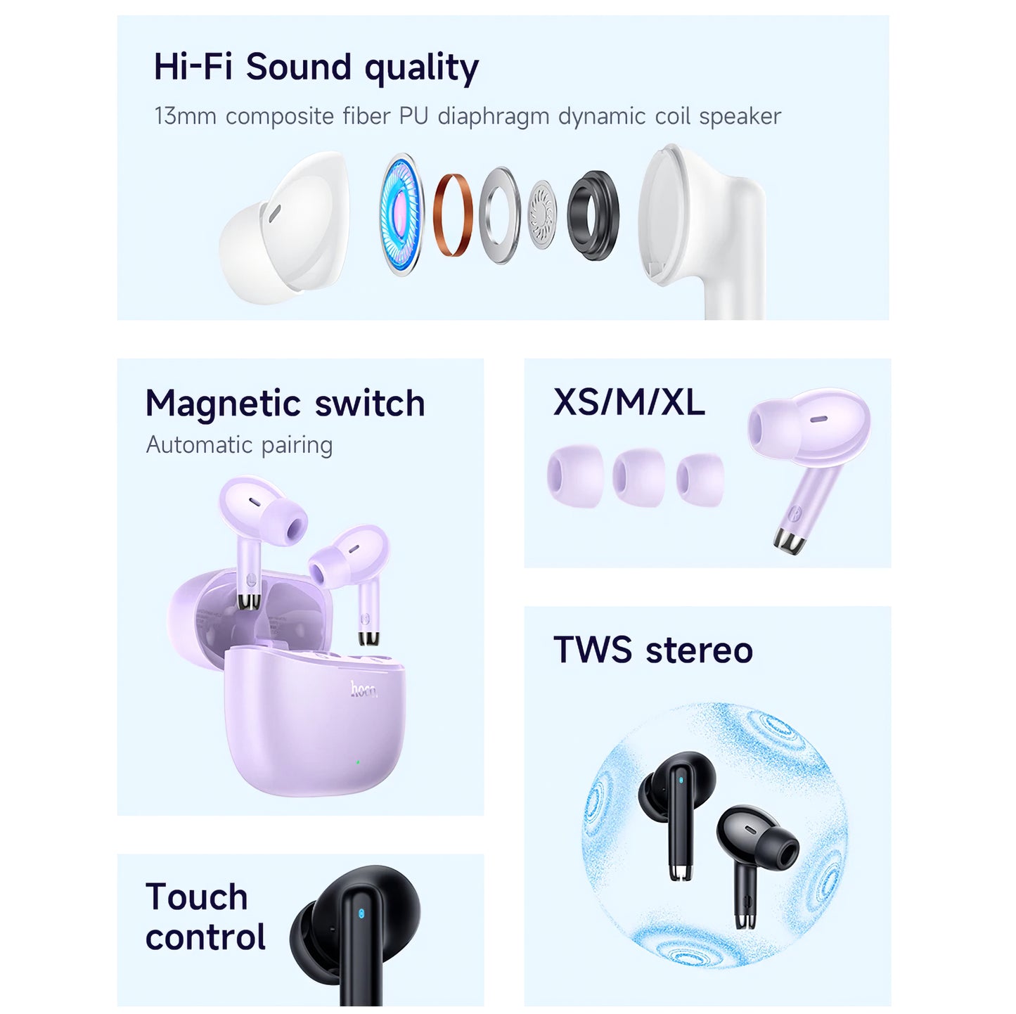 Vivavoce Bluetooth HOCO EQ2, TWS, Mov 