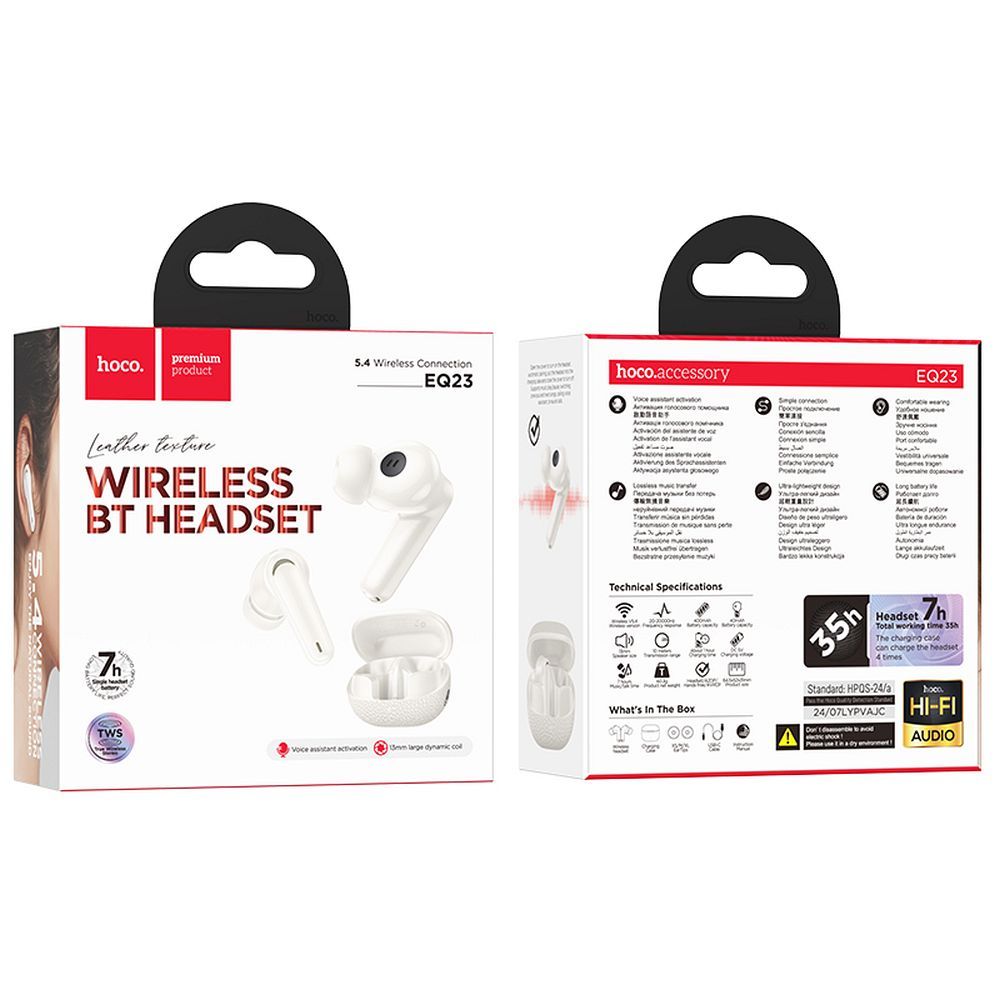 Auricolare Bluetooth HOCO EQ23, TWS, Bianco