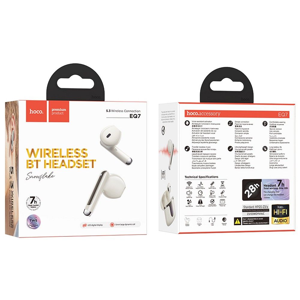 Auricolare Bluetooth HOCO EQ7, TWS, Bianco
