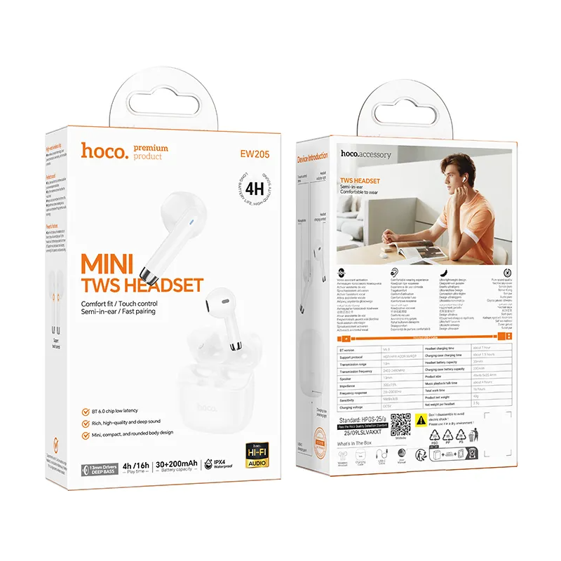 Auricolare Bluetooth HOCO EW205, TWS, Bianco