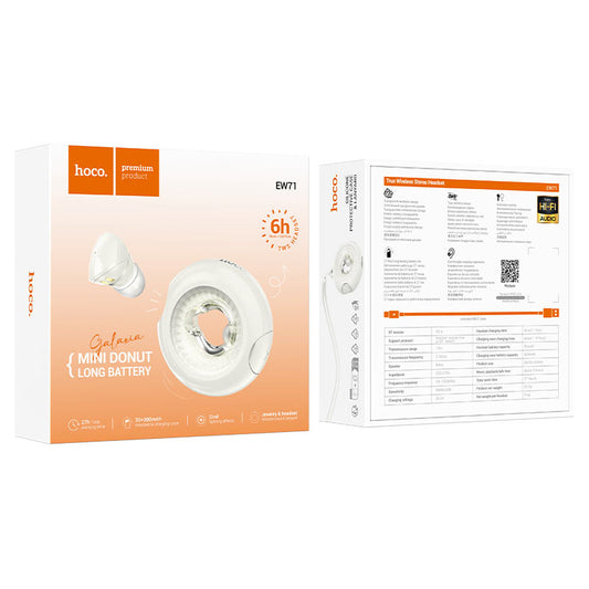 Vivavoce Bluetooth HOCO EW71 Mini Donut, TWS, Bianco