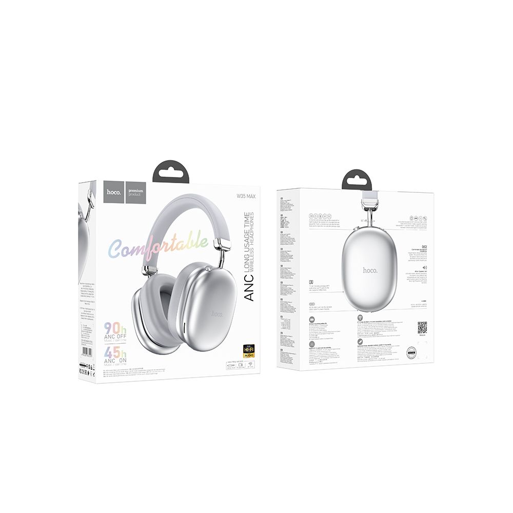 Auricolare Bluetooth HOCO W35 Max, A2DP, ANC, Argento