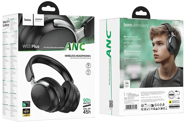Auricolare Bluetooth HOCO W53 Plus, A2DP, ANC, Nero
