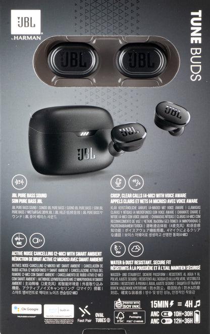 Auricolari Bluetooth JBL Tune Buds, TWS, ANC, Multipoint, Nero JBLTBUDSBLK
