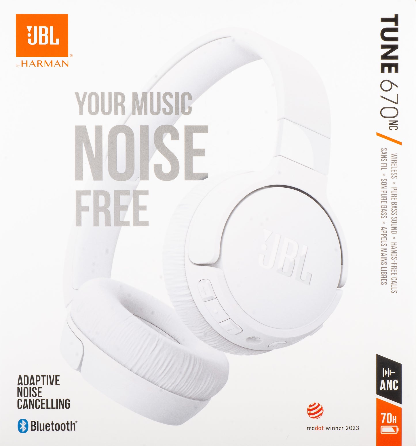 Auricolare Bluetooth JBL Tune 670NC, MultiPoint, A2DP, ANC, Bianco JBLT670NCWHTAP