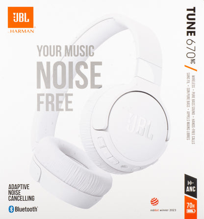 Auricolare Bluetooth JBL Tune 670NC, MultiPoint, A2DP, ANC, Bianco JBLT670NCWHTAP