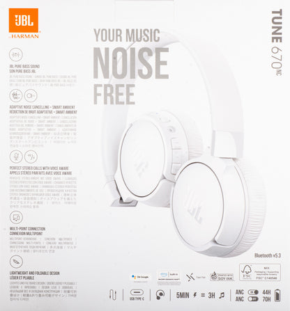 Auricolare Bluetooth JBL Tune 670NC, MultiPoint, A2DP, ANC, Bianco JBLT670NCWHTAP