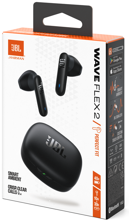 Auricolare Bluetooth JBL Wave Flex 2, TWS, ANC, MultiPoint, Nero JBLWFLEX2BLK