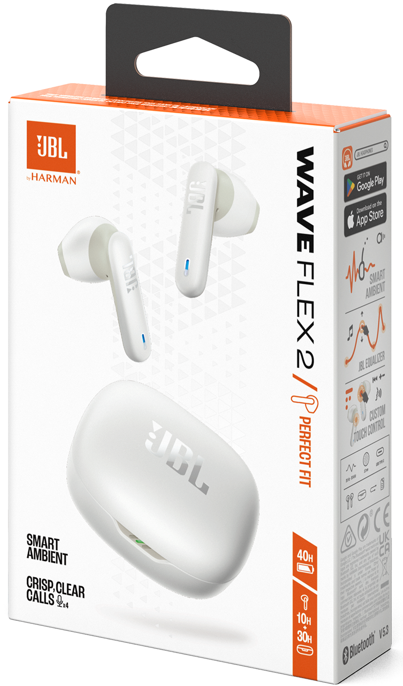 Auricolare Bluetooth JBL Wave Flex 2, TWS, ANC, MultiPoint, Bianco JBLWFLEX2WHT