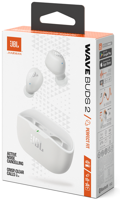 Auricolare Bluetooth JBL Wave Buds 2, TWS, ANC, MultiPoint, Bianco JBLWBUDS2WHT