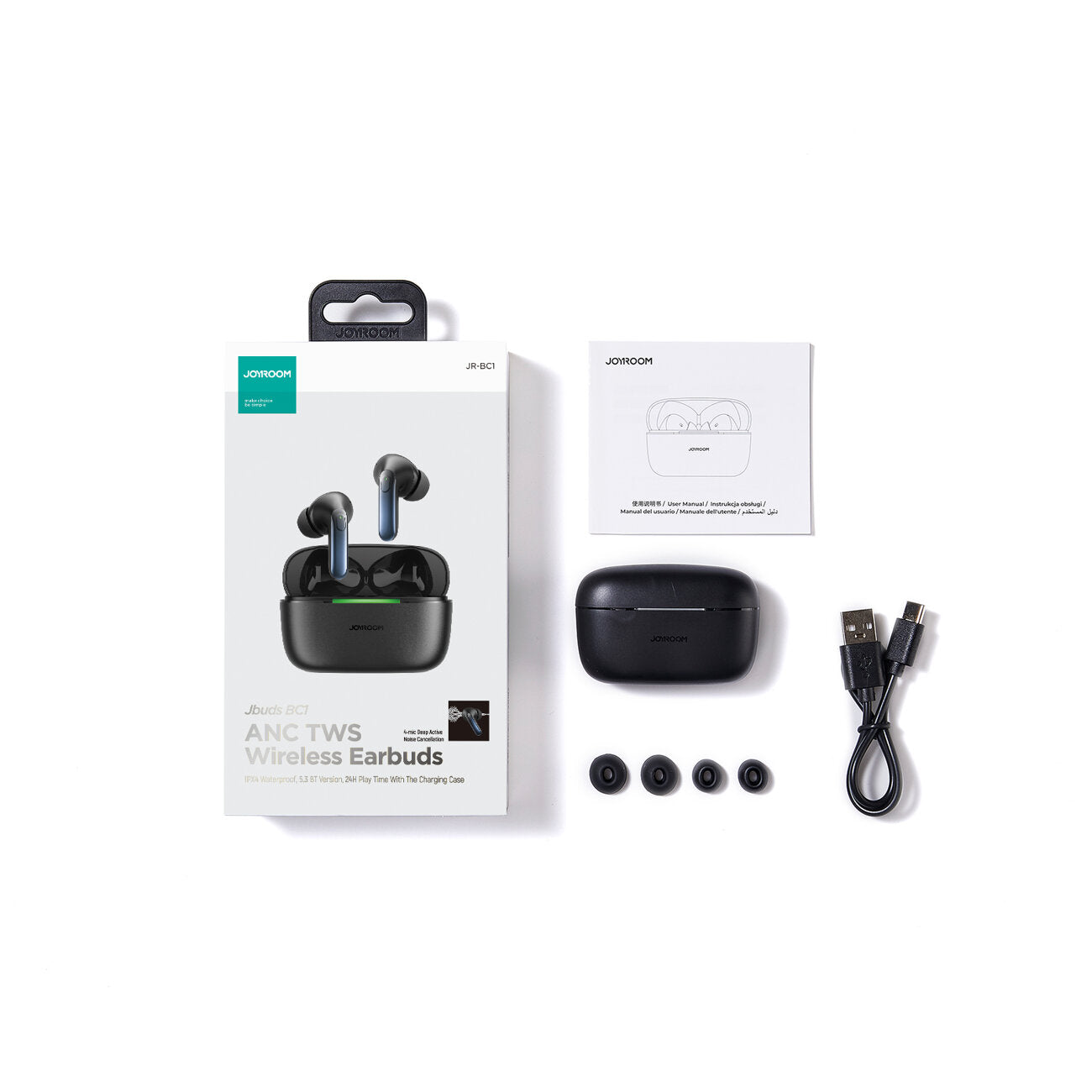 Auricolare Bluetooth Joyroom JR-BC1, TWS, ANC, Nero