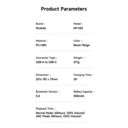 Handsfree Bluetooth McDodo HP-5820 T03, A2DP, ANC, Black