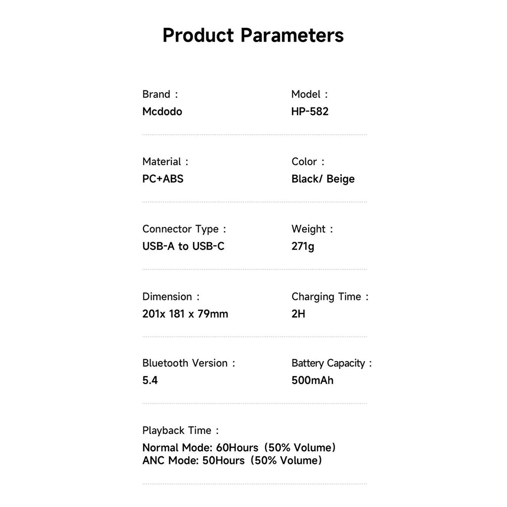 Auricolare Bluetooth McDodo HP-5821 T03, A2DP, ANC, Beige