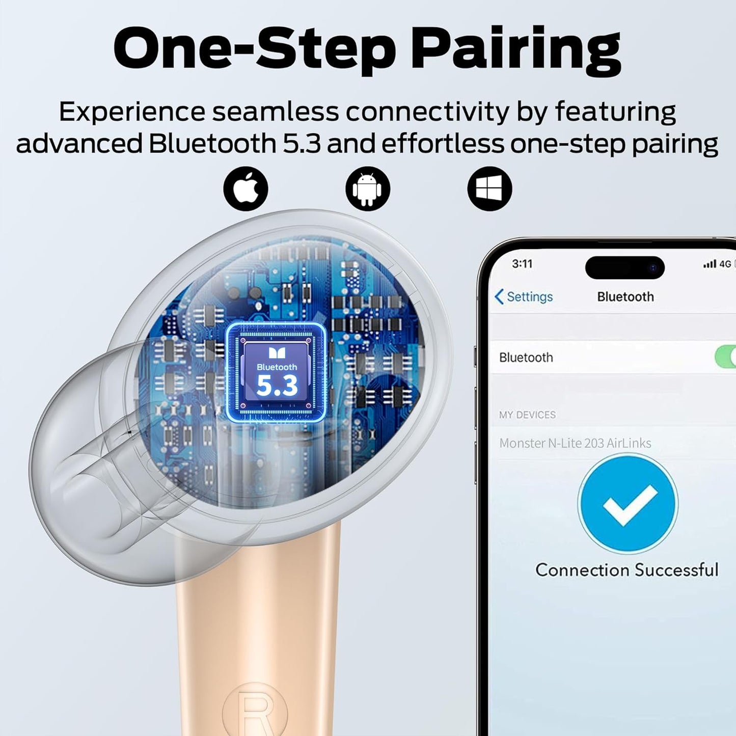 Handsfree Bluetooth Monster N-Lite 203 AirLinks, TWS, Oro