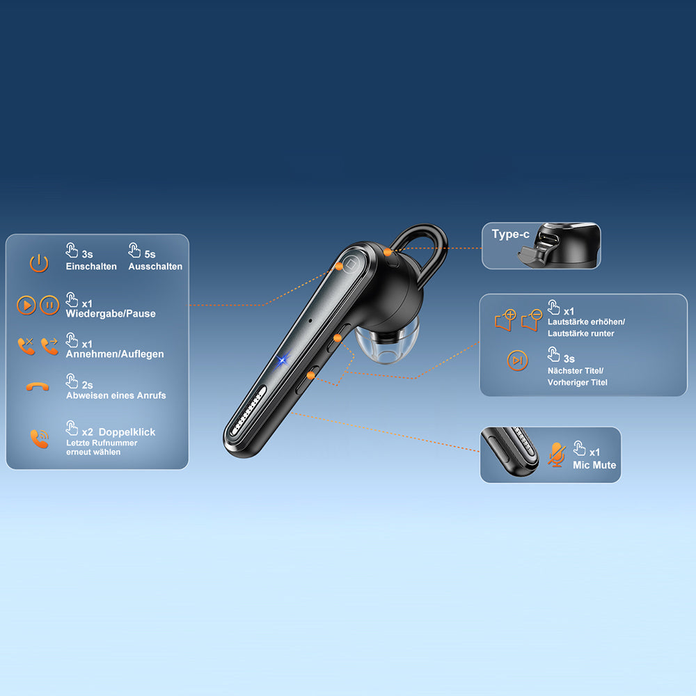 Auricolare Bluetooth Techsuit Voicera CB3, A2DP, Nero