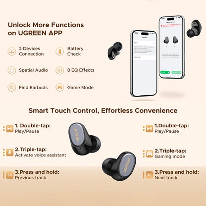 Auricolari Bluetooth UGREEN Dots (75627), TWS, MultiPoint, Bianco