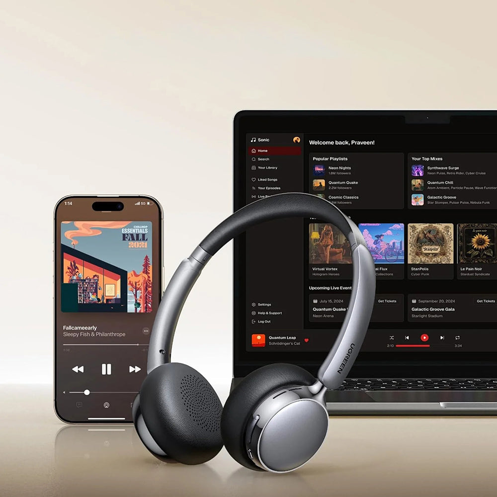 Auricolare Bluetooth UGREEN HiTune Studio Plus HP207, A2DP, ANC, Beige