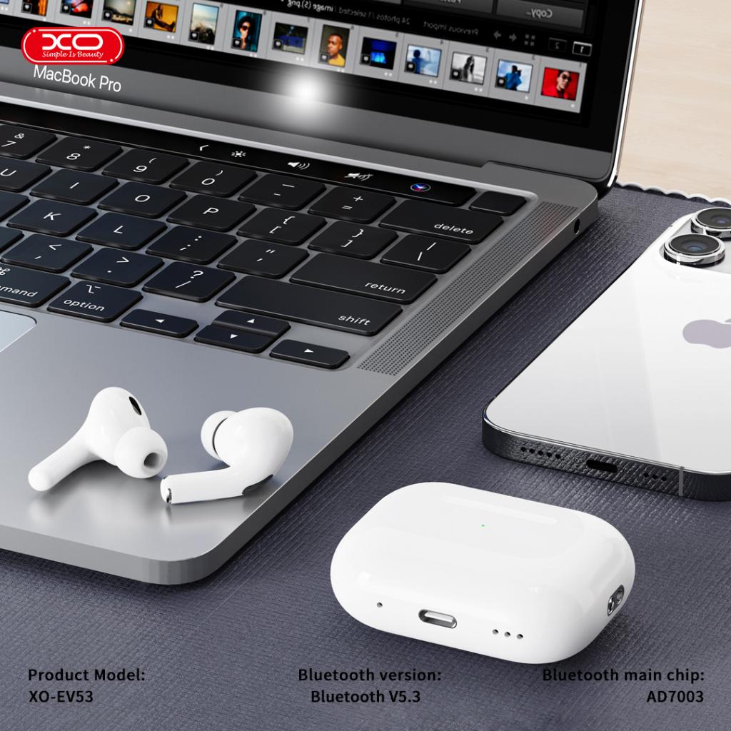 Auricolare Bluetooth XO Design EV53, TWS, ANC, Bianco