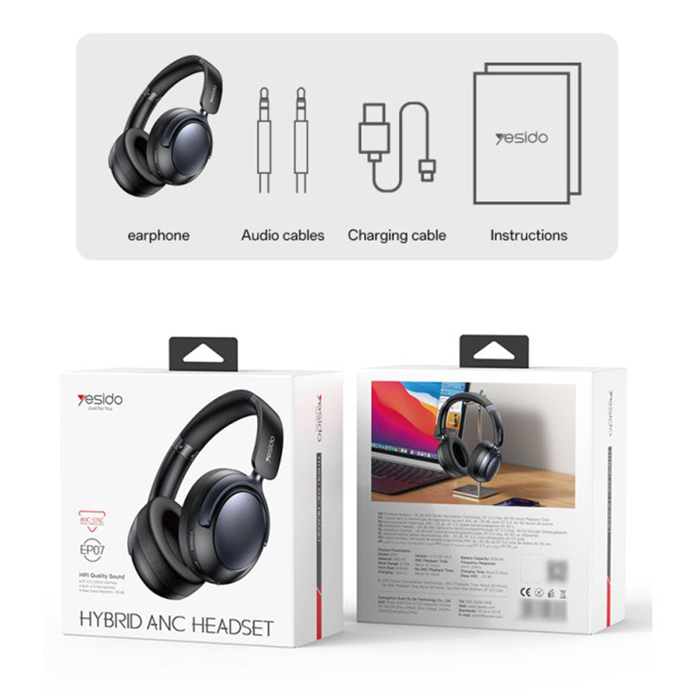 Auricolare Bluetooth Yesido EP07, A2DP, ANC, Nero