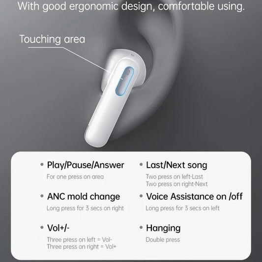 Auricolare Bluetooth Yesido TWS34, TWS, ANC, Bianco