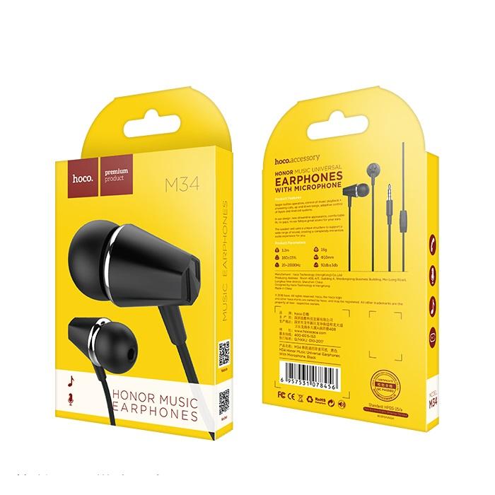 Handsfree 3.5mm HOCO M34 Honor Music, Nero
