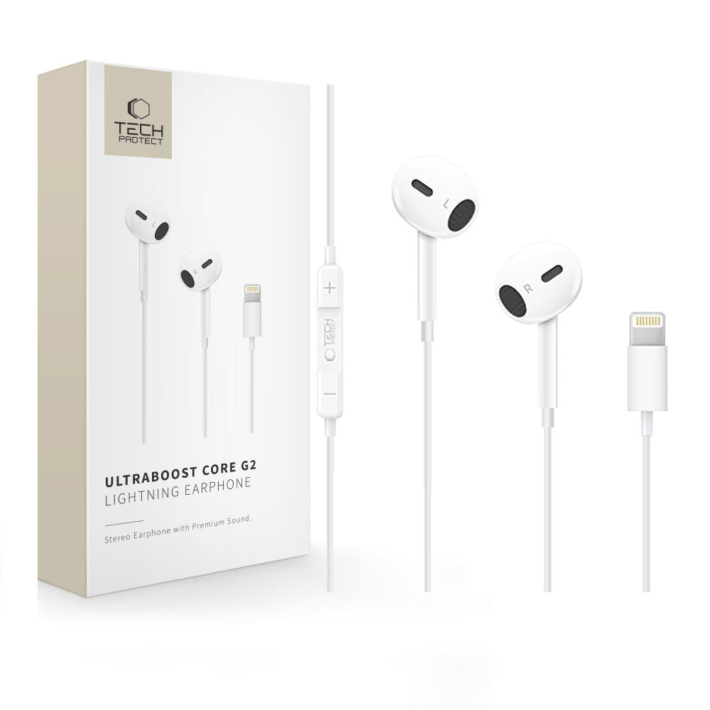 Auricolari Lightning Tech-Protect Ultraboost Core G2, Bianco