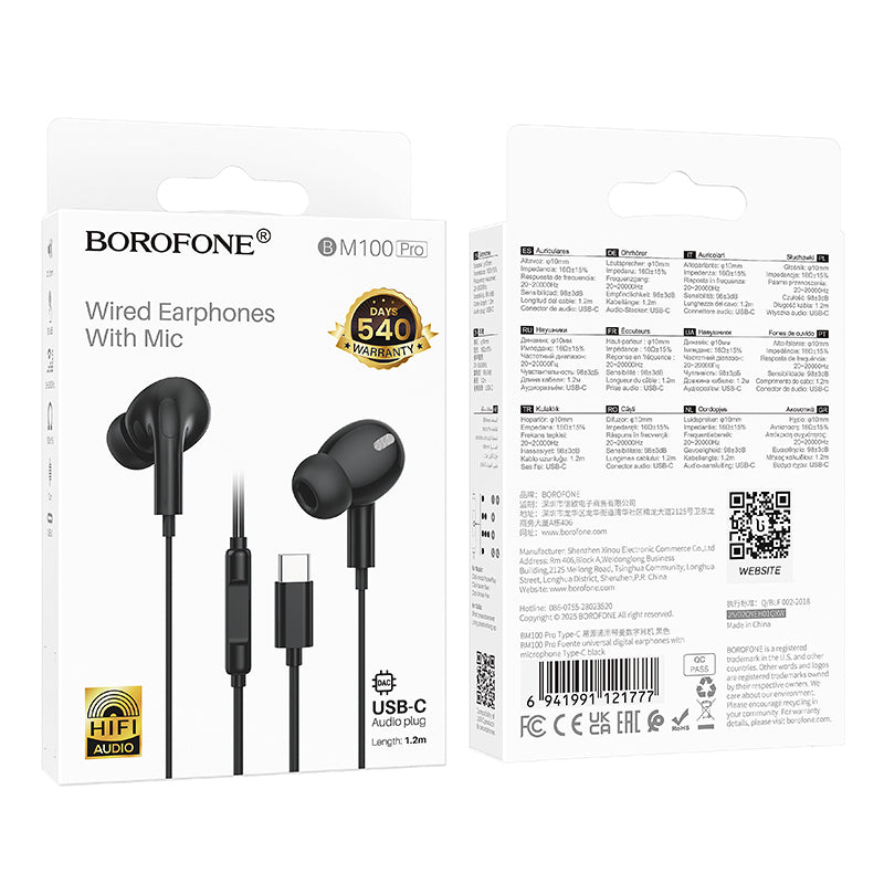 Auricolari USB-C Borofone BM100 Pro Fuente, Nero