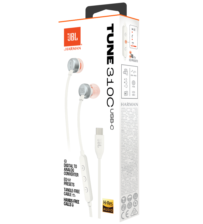 Handsfree USB-C JBL Tune 310C, Bianco JBLT310CWHT
