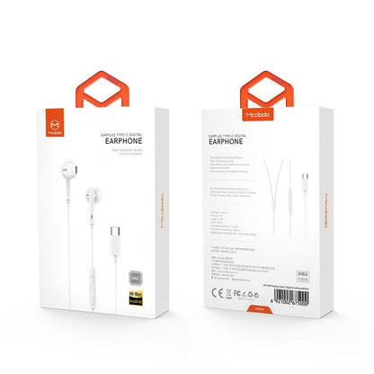 Handsfree USB-C McDodo HP-7500, 1.2m, Bianco