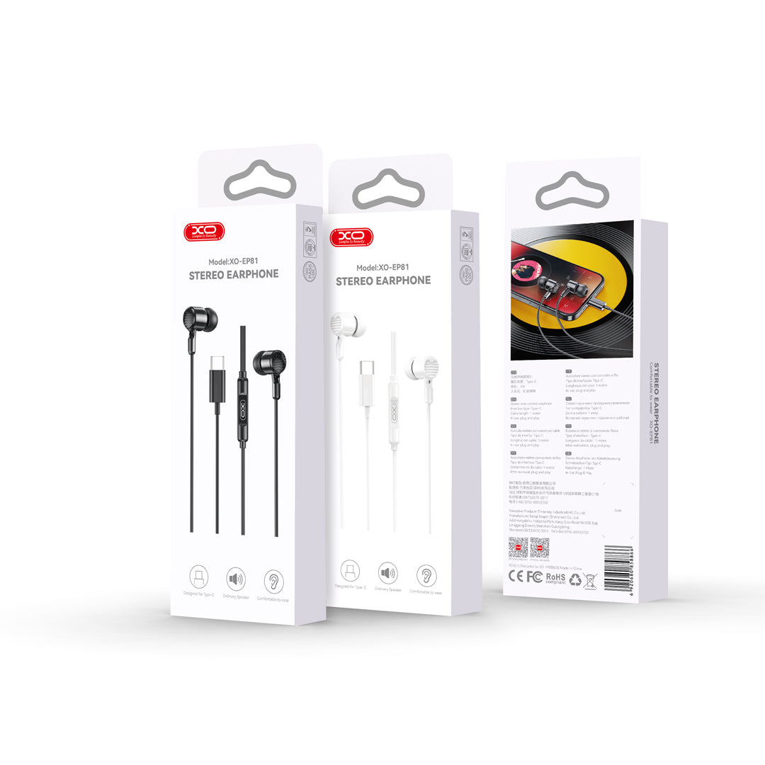 Handsfree USB-C XO Design EP81, Nero