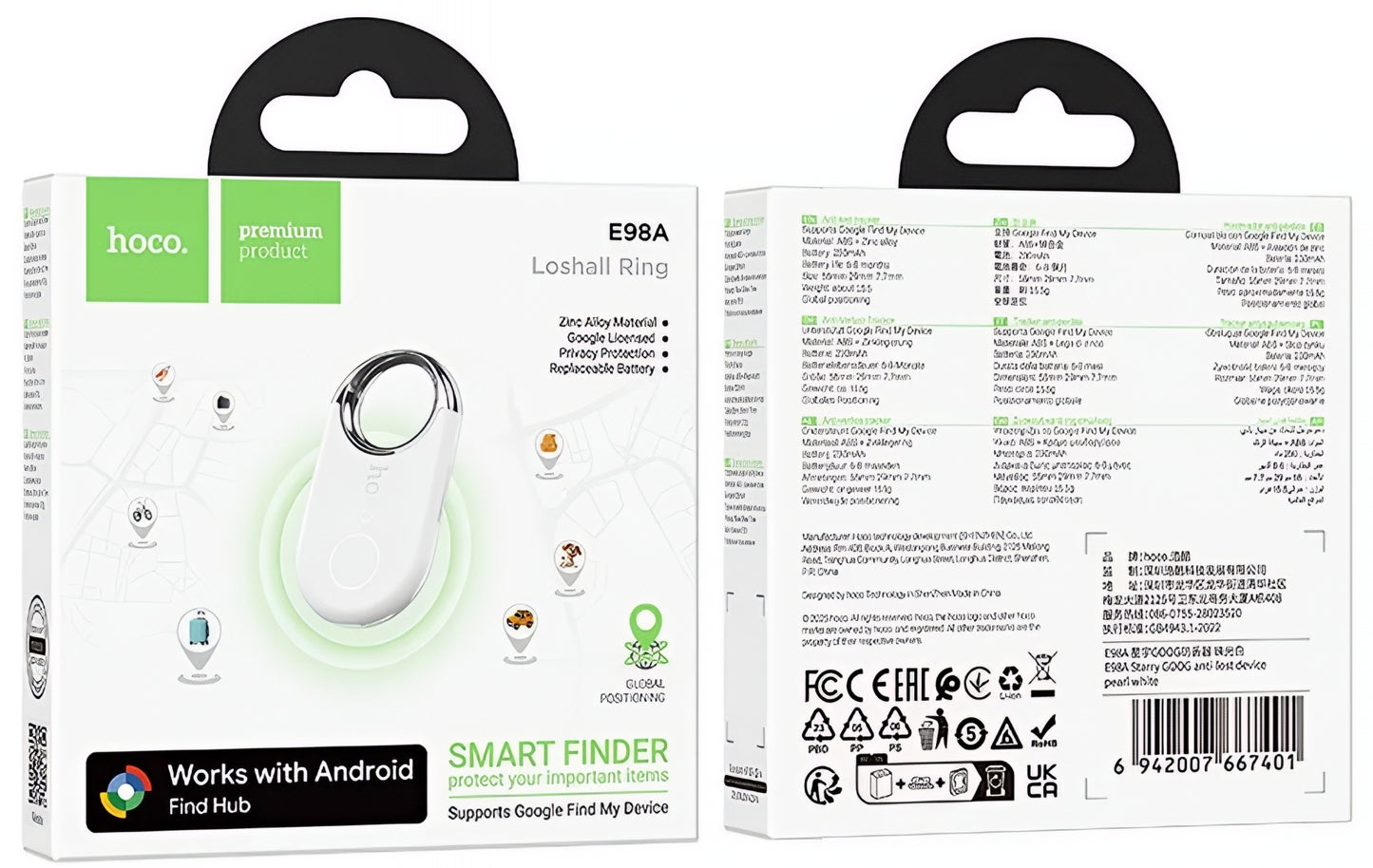 HOCO SmartTag E98A per Serie Android, Bianco