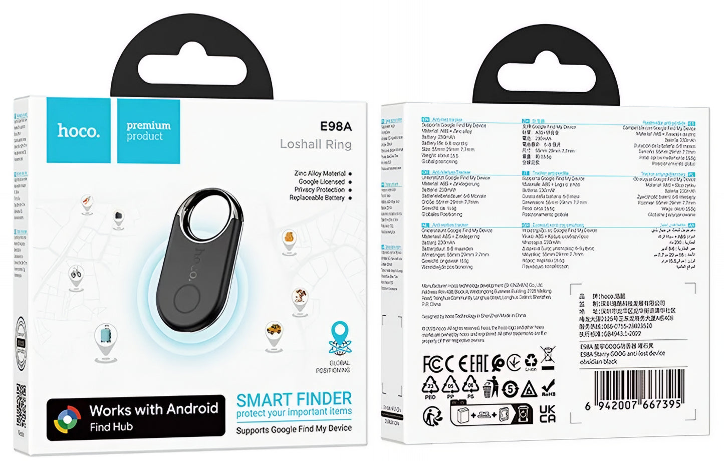 HOCO SmartTag E98A per serie Android, Nero