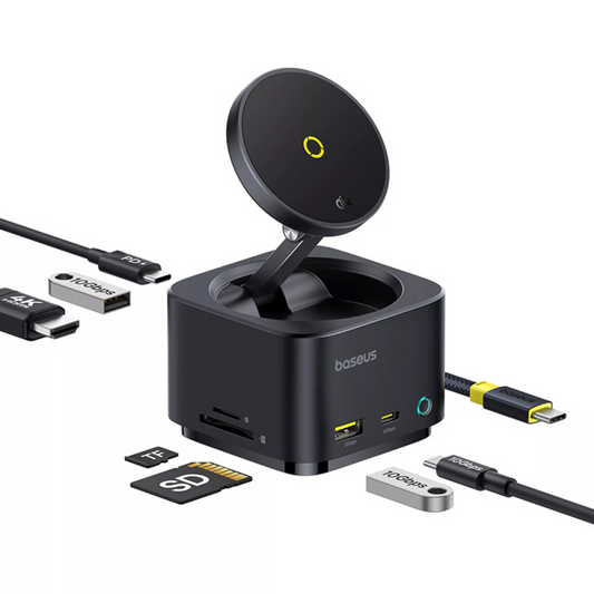Hub Multifunzionale Baseus MagPro II 7in1, 1 x USB-A - 2 x USB-C - 1 x HDMI - 1 x QI - 1 x SD - 1 x microSD, Nero Ricondizionato B00072900121-00