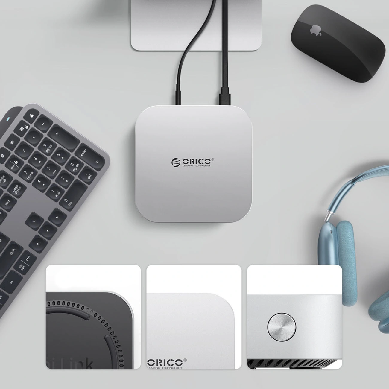 Orico MiniLink M49P Multifunctional Hub for Apple Mac Mini M4, 9in1, Silver