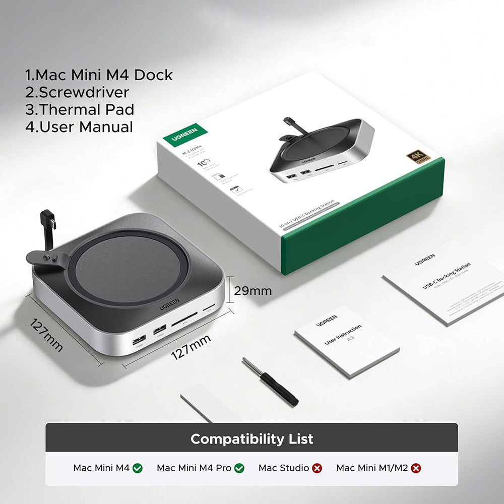 Hub Multifunzionale UGREEN CM841A (95094) per Apple Mac Mini M4 / Pro, 10in1, Grigio