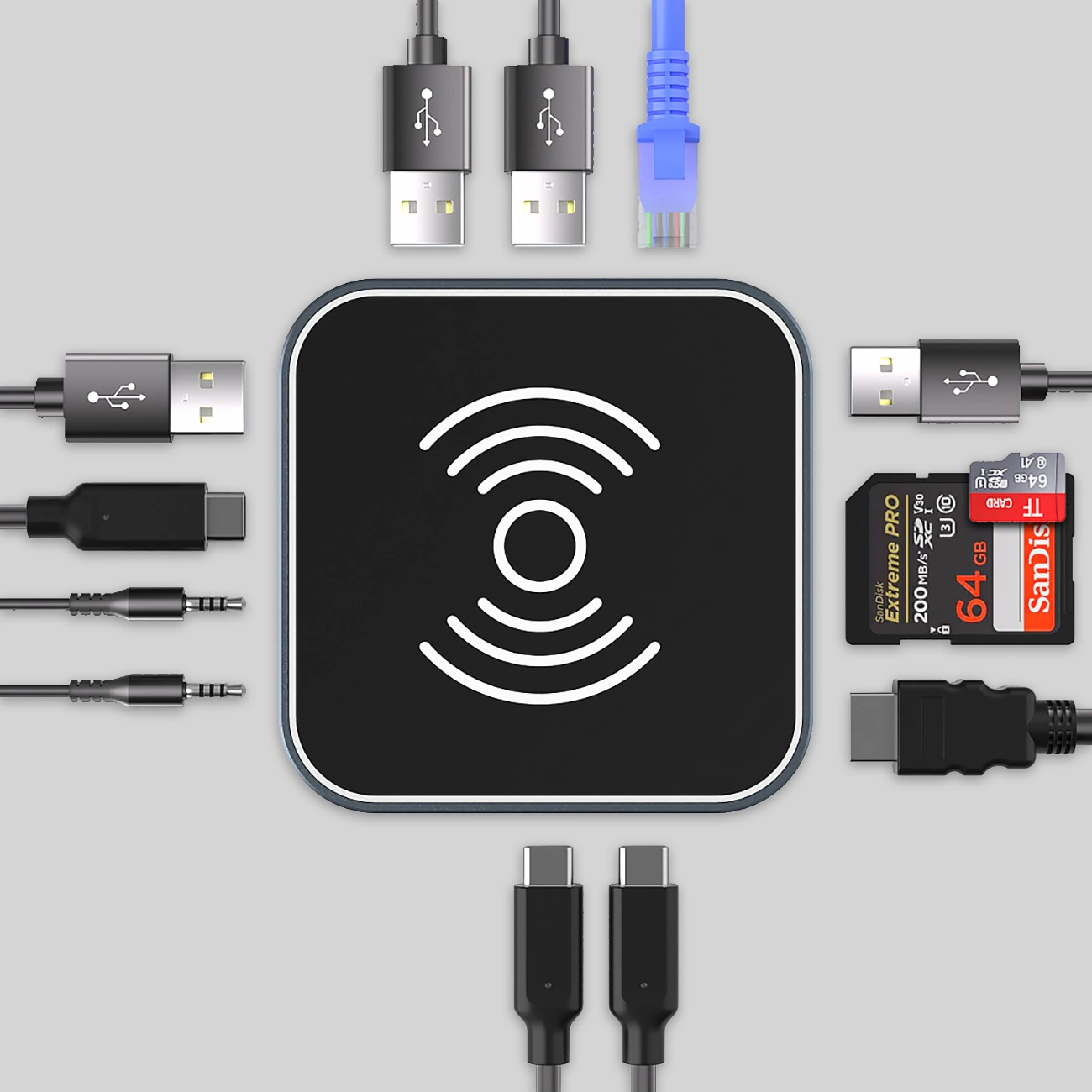 Hub Multifunzionale WZK WHBC09Y8S, 12in1, Grigio