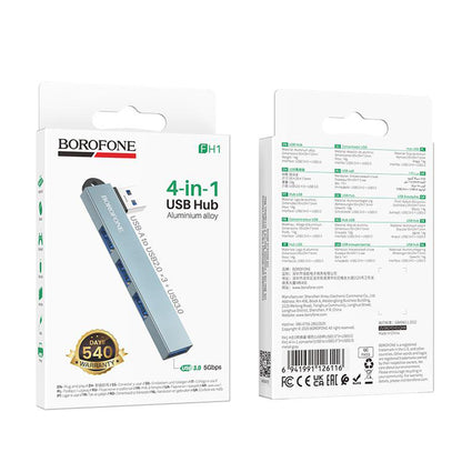 Hub USB Borofone FH1, 4in1, Grigio