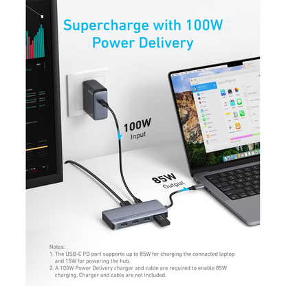 Hub USB-C Anker, 1 x USB-A 3.2 - 3 x USB-A - 1 x USB-C - 2 x HDMI, Grigio A83740A2