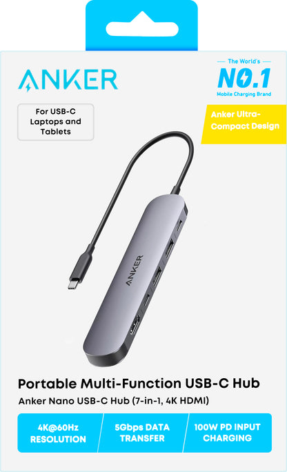 Hub USB-C Anker, 2 x USB-A 3.0 - 2 x USB-C - 1 x HDMI - 1 x SD - 1 x microSD, Grigio A83D2HA1