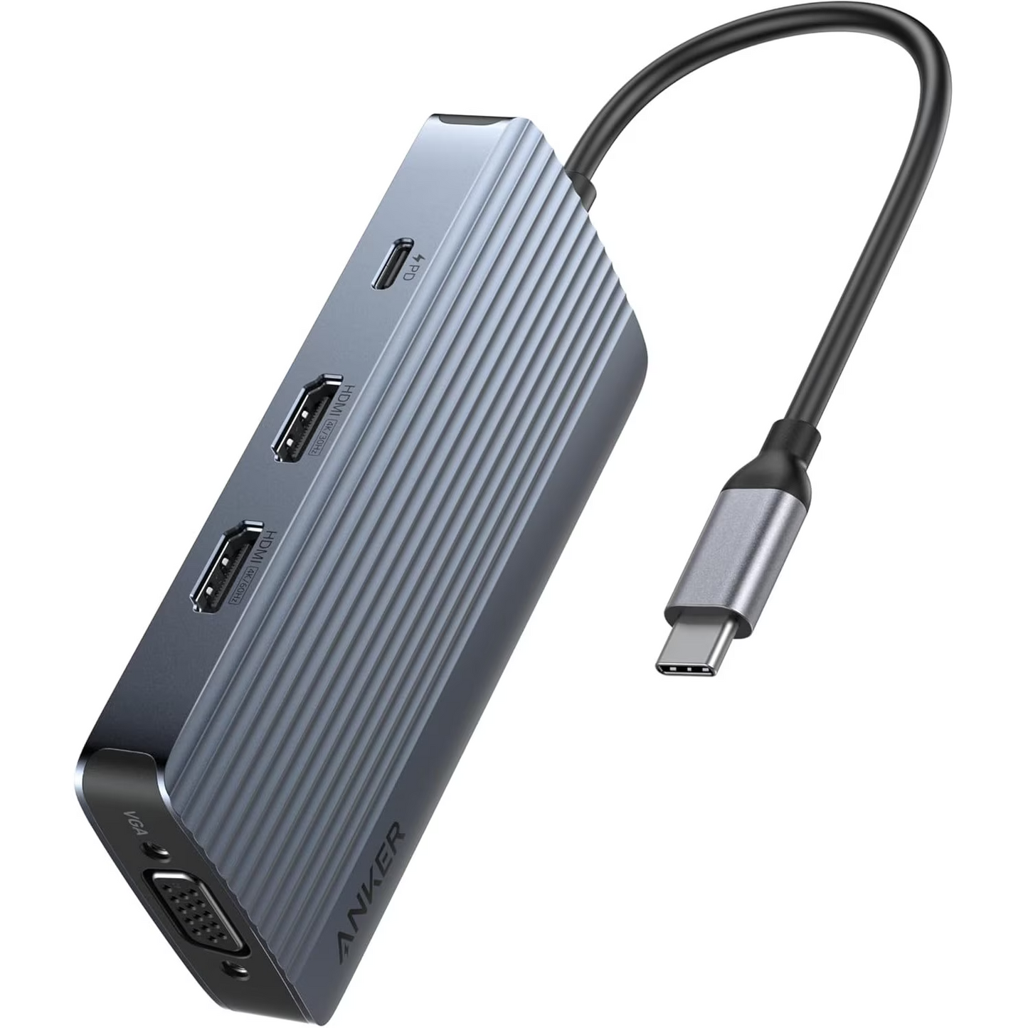 Hub USB-C Anker, 3 x USB-A 3.0 - 2 x USB-C - 2 x HDMI - 1 x VGA, Grigio A83790A2