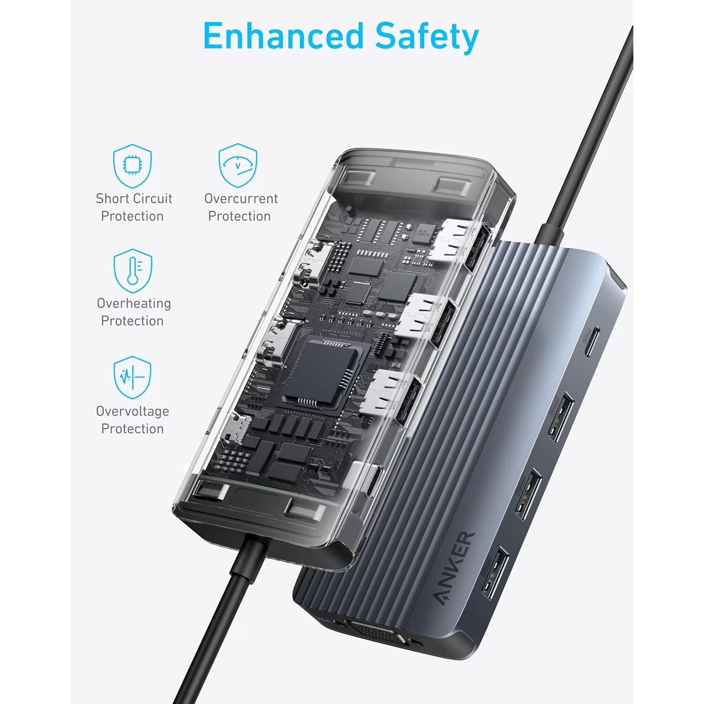 Hub USB-C Anker, 3 x USB-A 3.0 - 2 x USB-C - 2 x HDMI - 1 x VGA, Grigio A83790A2