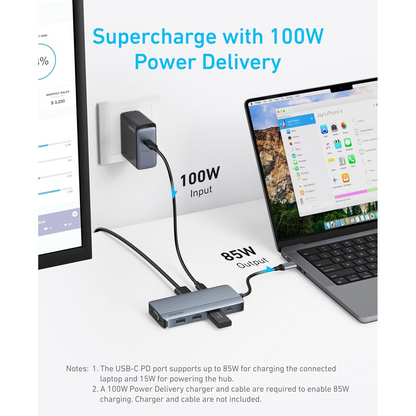 Hub USB-C Anker, 3 x USB-A 3.0 - 2 x USB-C - 2 x HDMI - 1 x VGA, Grigio A83790A2