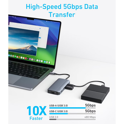 Hub USB-C Anker, 3 x USB-A 3.0 - 2 x USB-C - 2 x HDMI - 1 x VGA, Grigio A83790A2
