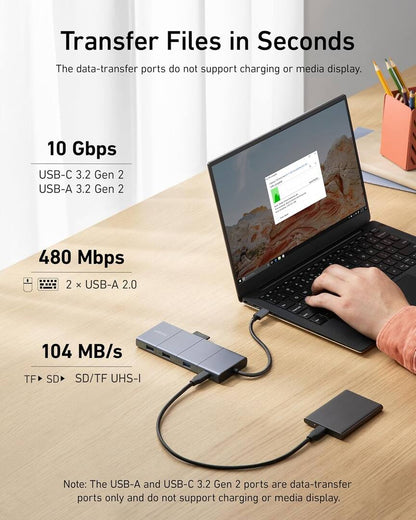 Hub USB-C Anker PowerExpand, 1 x USB-A 3.2 - 2 x USB-A - 2 x USB-C - 1 x Display Port - 1 x HDMI - 1 x Jack 3.5mm - 1 x RJ45 - 1 x SD - 1 x microSD, Grigio