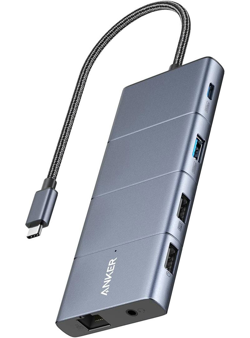 Hub USB-C Anker PowerExpand, 1 x USB-A 3.2 - 2 x USB-A - 2 x USB-C - 1 x Display Port - 1 x HDMI - 1 x Jack 3.5mm - 1 x RJ45 - 1 x SD - 1 x microSD, Grigio
