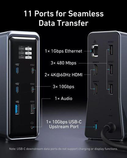 Hub Multifunzionale Anker Prime 737, 2 x USB-A 3.0 - 3 x USB-A - 5 x USB-C - 2 x HDMI - 1 x Jack 3.5mm - 1 x RJ45, Nero A83B63A1